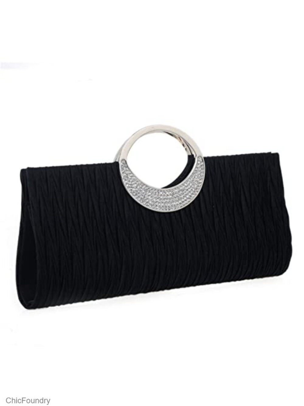 Elegant Rhinestone Pleated Glitter Clutch Evening Bag with Chain Strap